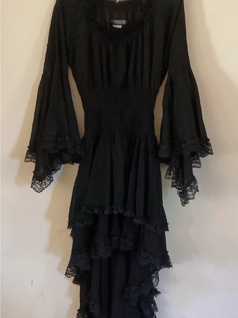 The Pyramid Collection Black Whimsigoth Dress Asymmetrical Hem Cotton Gauze